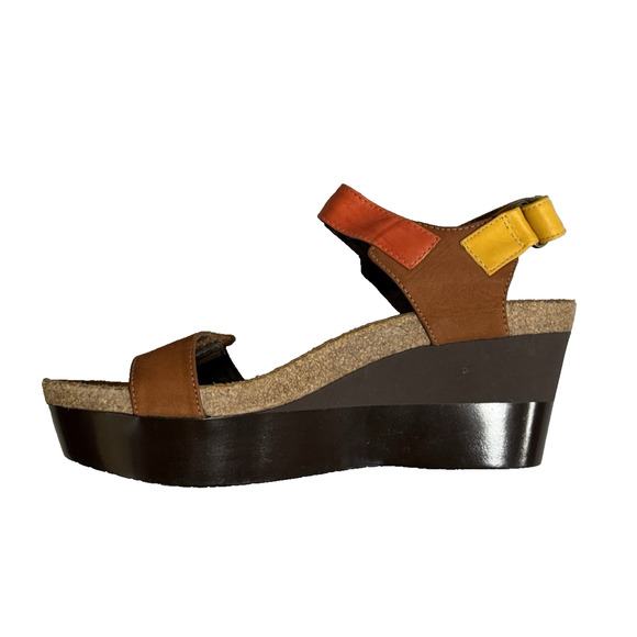 New NAOT Miracle Hawaiian Brown Orange Sunshine Wedge Sandal Womens Size 9 - Picture 2 of 11